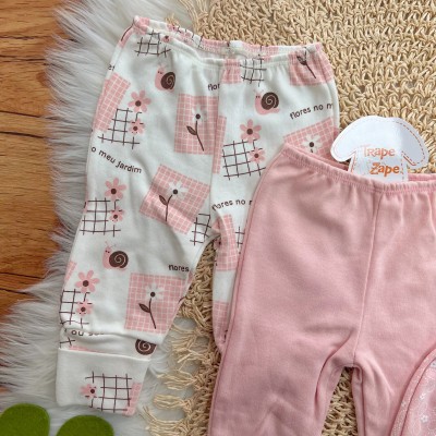 Kit 3 Calças - Flores no Meu Jardim, Rose e Florzinhas - Rose e Off White